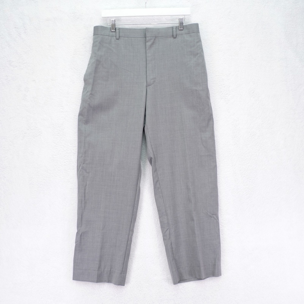 Banana Republic Wool Dress Pants Gray Striped Modern Fit 34 / 29.5 High Rise Fla